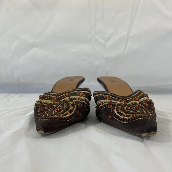 Starlet Brown sequined Kitten Heel Mules 7 1/2 W - Picture 6 of 9